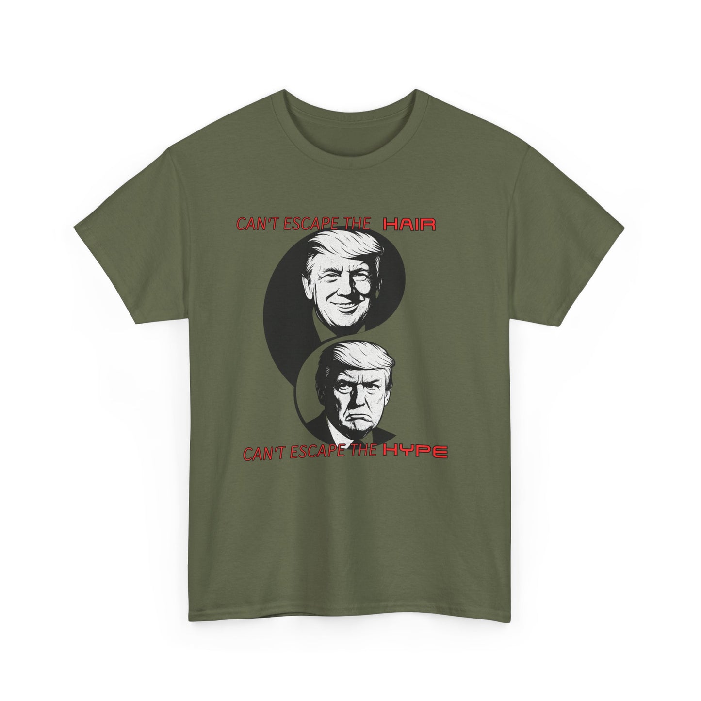 Funny Political Unisex Heavy Cotton Tee - "Can't Escape the Hair, Can't Escape the Hype"
