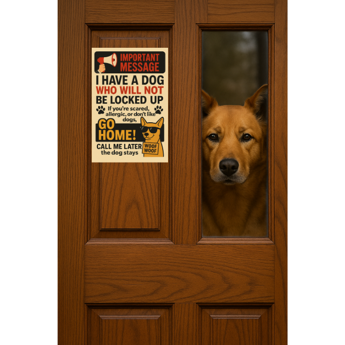 Funny “Dog Will Not Be Locked Up” Door Sign – Bold Pet Warning Printable, No Guest Doghouse Notice, Dog Lover Decor