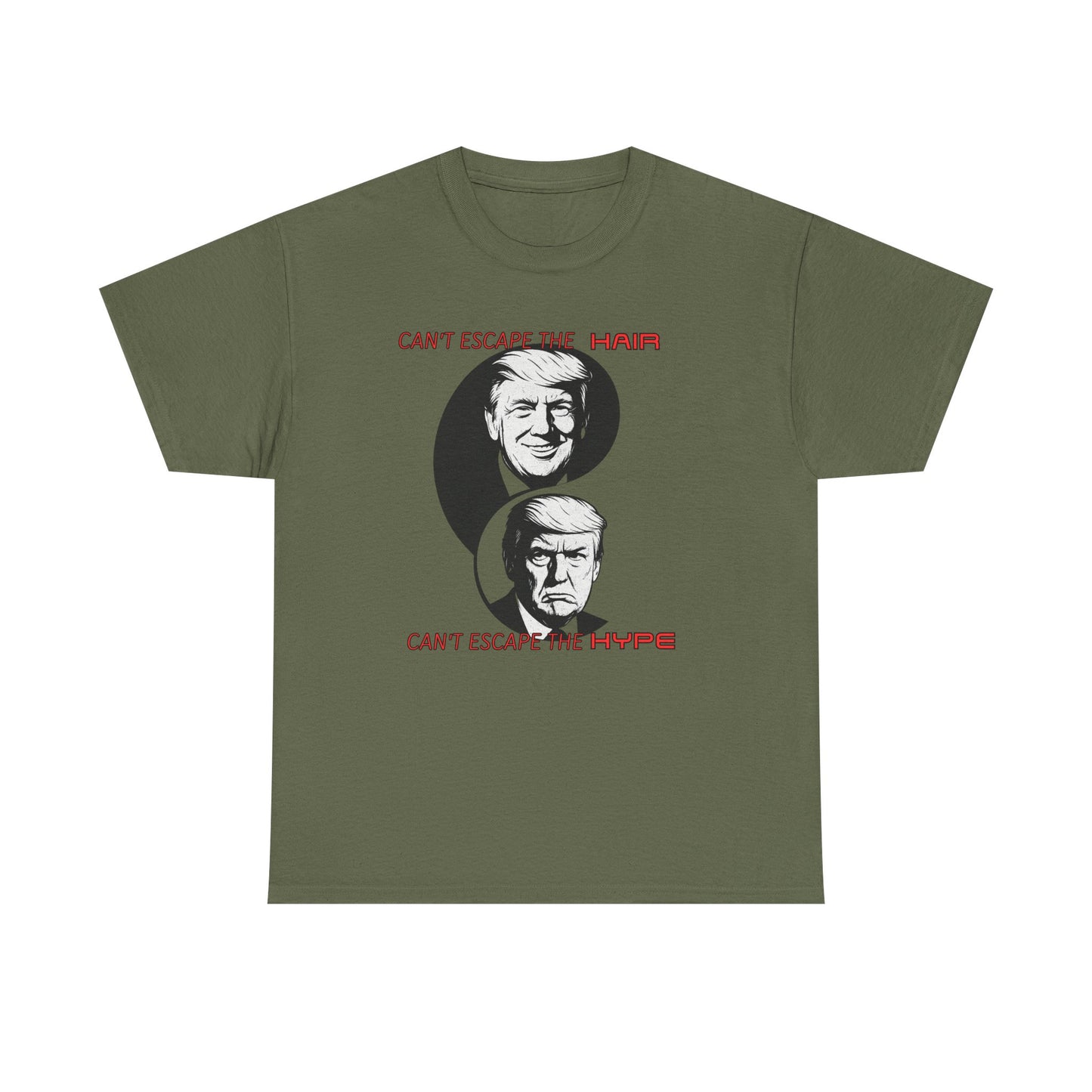 Funny Political Unisex Heavy Cotton Tee - "Can't Escape the Hair, Can't Escape the Hype"