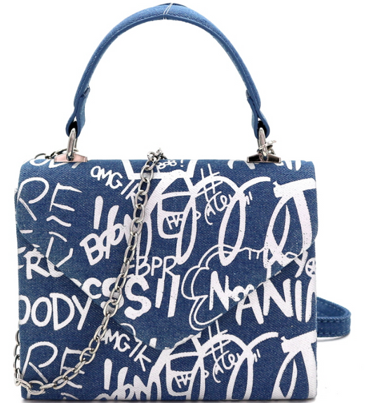 Denim Graffiti Satchel Cross Body