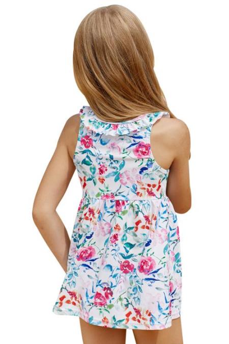Floral Pattern Ruffle Girls Swim Dress - bounti4lme