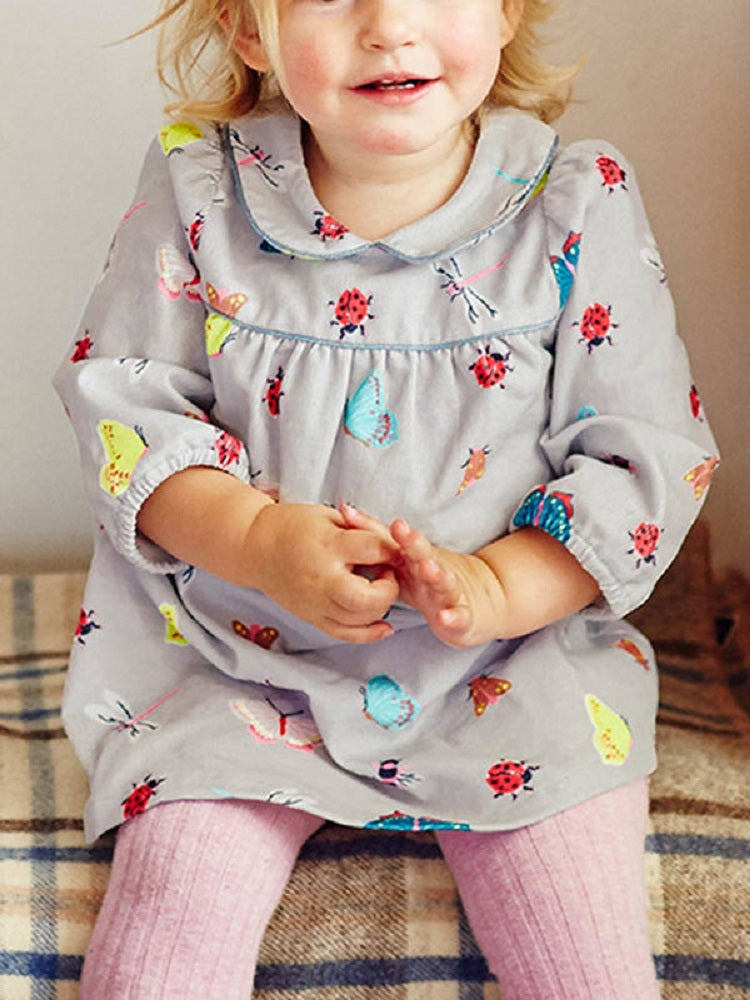 Butterfly Print Round Collar Girl's Dress - bounti4lme