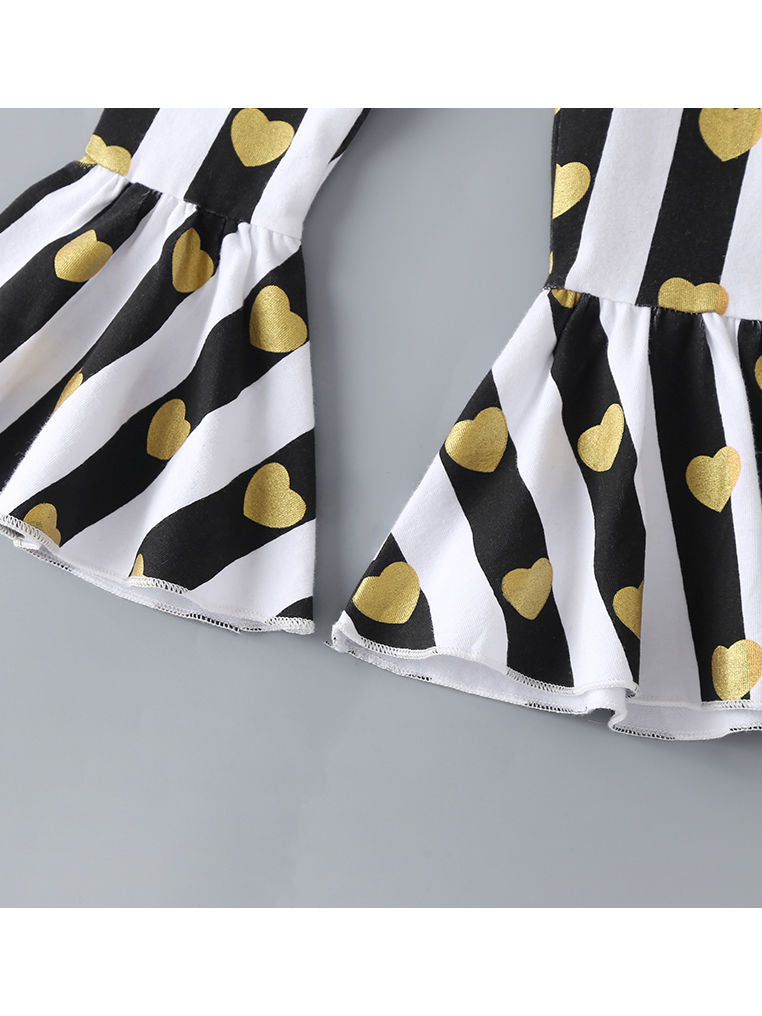 Striped Gold Heart Girl's Bell Bottoms - bounti4lme