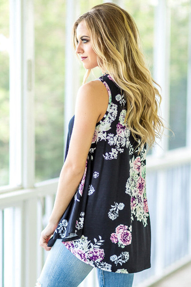 Floral Print High Neck Tank Top - bounti4lme