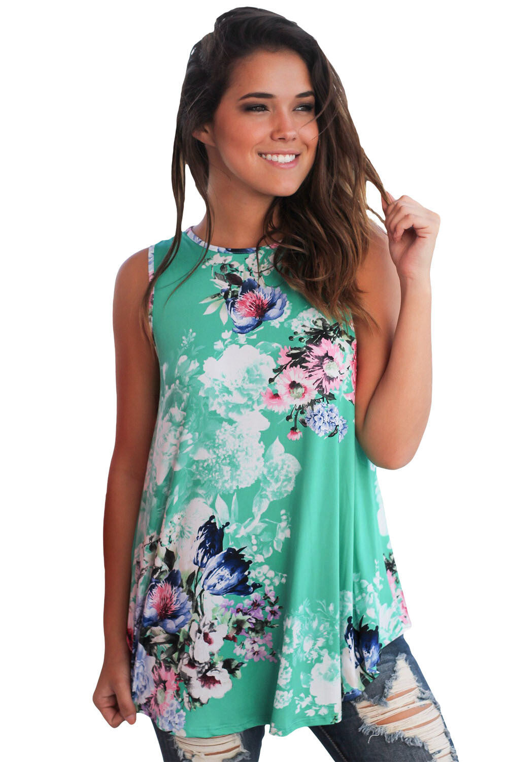 Floral Print High Neck Tank Top - bounti4lme