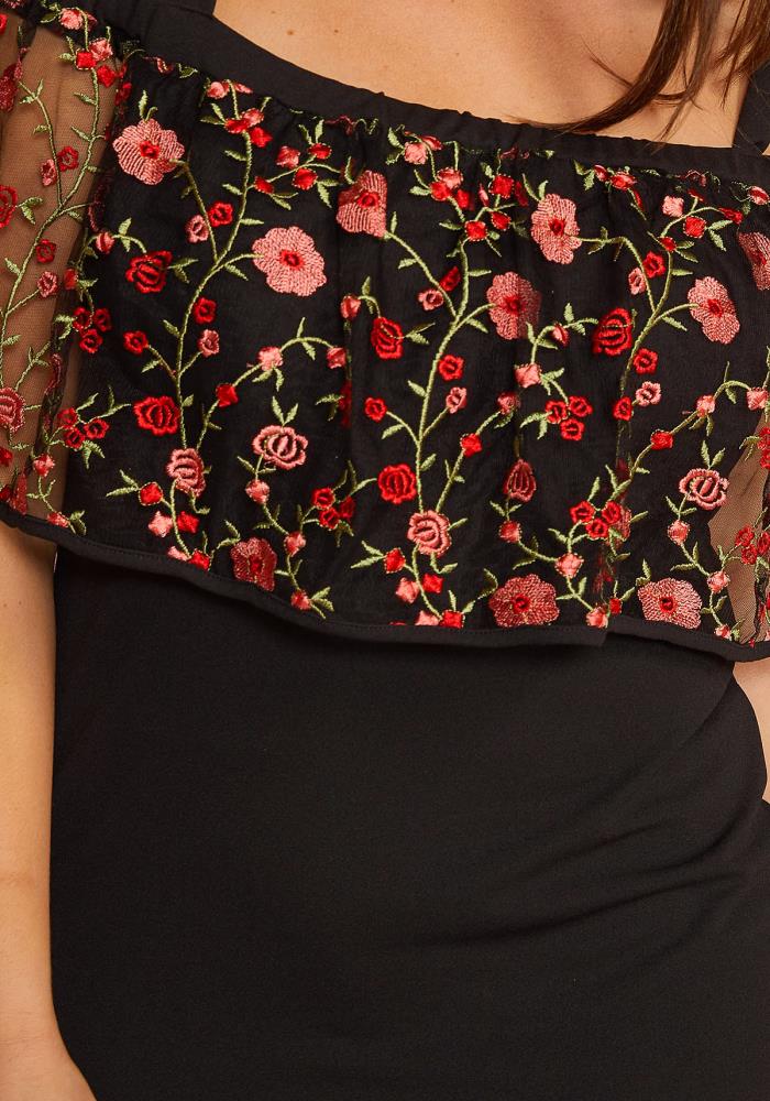 Flower Embossed Mesh Plus Size Dress - bounti4lme