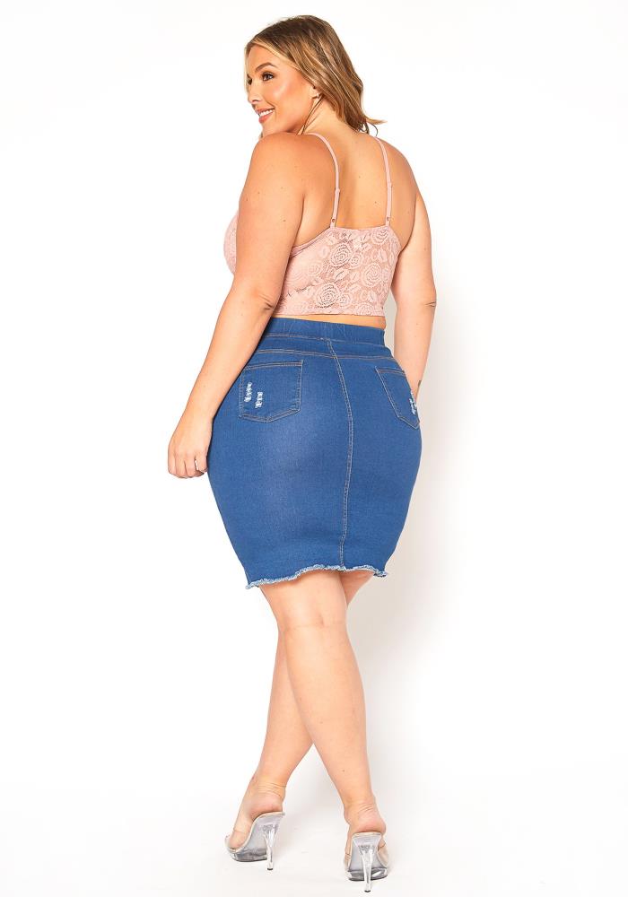 High Rise Denim Plus Size Mini Skirt - bounti4lme