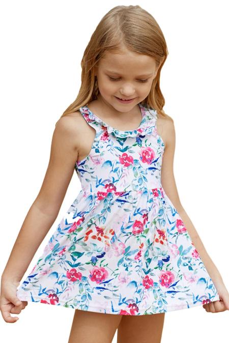 Floral Pattern Ruffle Girls Swim Dress - bounti4lme