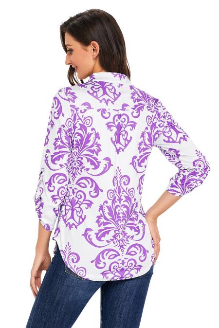 Damask Print V Neck Tunic - bounti4lme