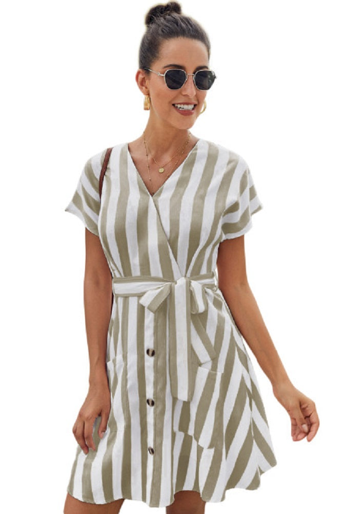 Stripe Short Sleeve Casual Dress - bounti4lme