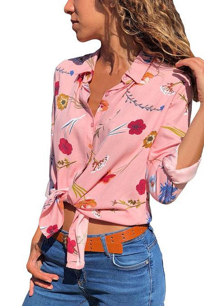 Pink Floral Print Button Front Shirt - bounti4lme