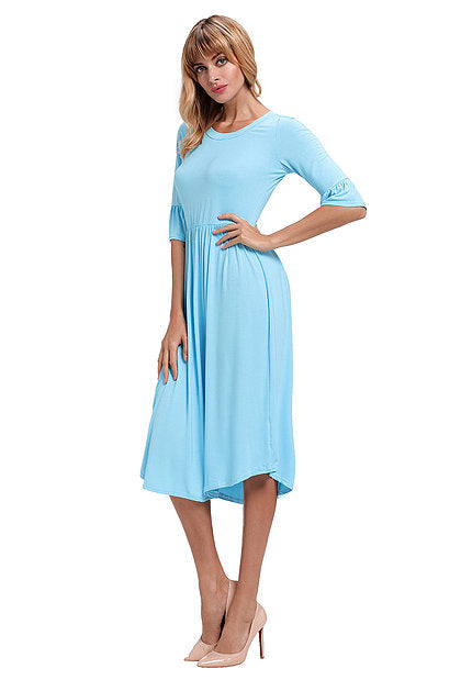 Blue Ruffle Sleeve Midi Jersey Dress - bounti4lme