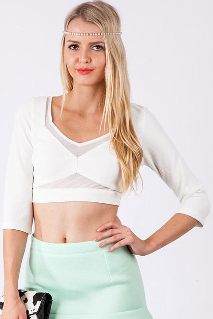 White Mesh Insert Cut Out Top - bounti4lme