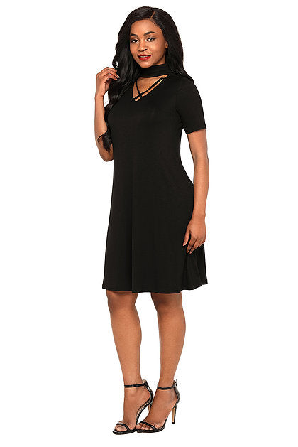 Black Cross Front Choker Dress - bounti4lme