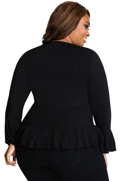 Ruffle Hem V Neck Plus Size Cardigan - bounti4lme
