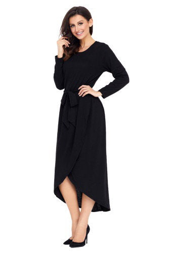 Black Tulip Faux Wrap Sash Tie Jersey Dress – bounti4lme