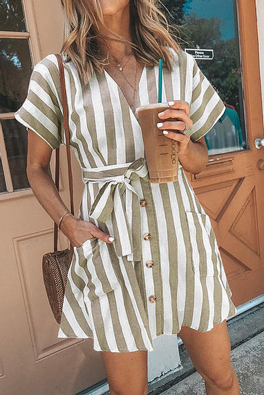 Stripe Short Sleeve Casual Dress - bounti4lme