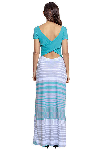 Crisscross Striped Maxi Dress - bounti4lme