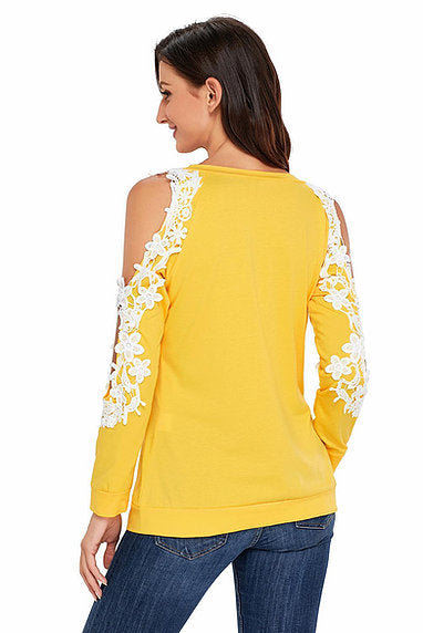 Lace Trim Cold Shoulder Top - bounti4lme