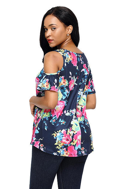 Cold Shoulder Floral Navy Top - bounti4lme