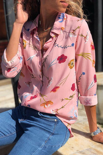 Pink Floral Print Button Front Shirt - bounti4lme