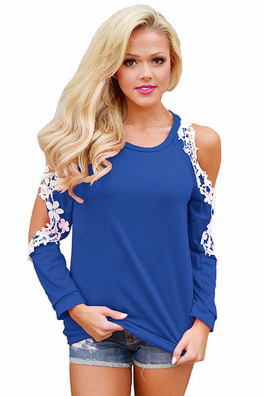 Lace Trim Cold Shoulder Top - bounti4lme