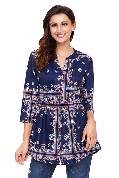 Navy Chiffon Button-up Tunic - bounti4lme