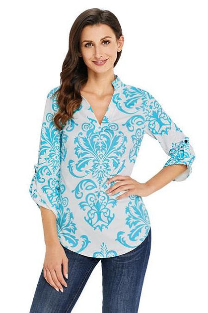 Damask Print V Neck Tunic - bounti4lme