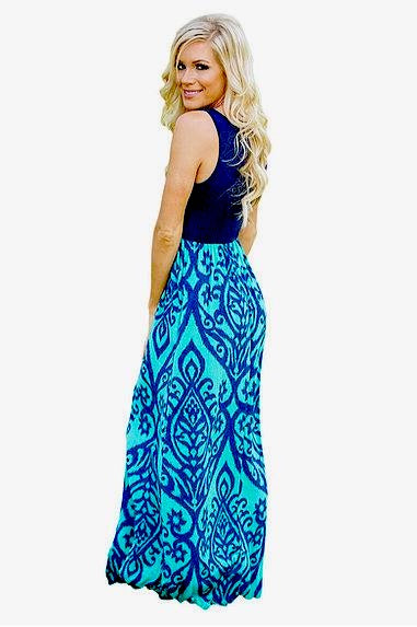 Blue Damask Maxi Dress - bounti4lme