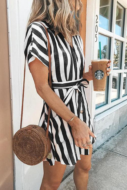 Stripe Short Sleeve Casual Dress - bounti4lme