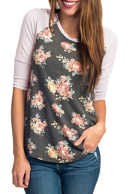 Floral Raglan Sleeve Top - bounti4lme