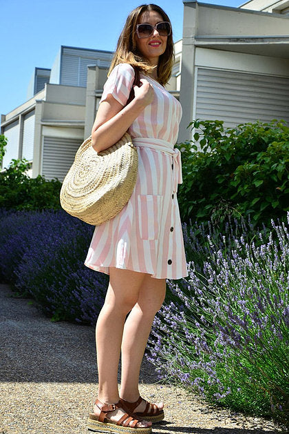 Stripe Short Sleeve Casual Dress - bounti4lme