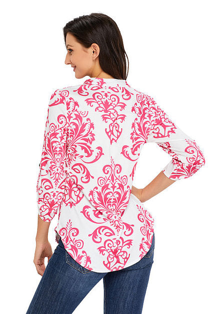 Damask Print V Neck Tunic - bounti4lme