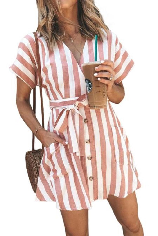 Stripe Short Sleeve Casual Dress - bounti4lme