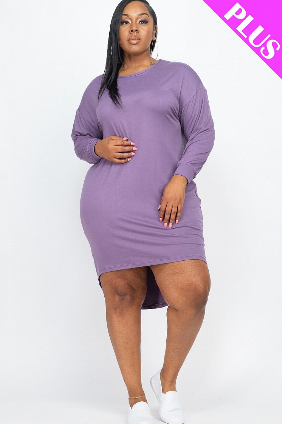 PLUS SIZE COZY HIGH LOW DRESS - bounti4lme