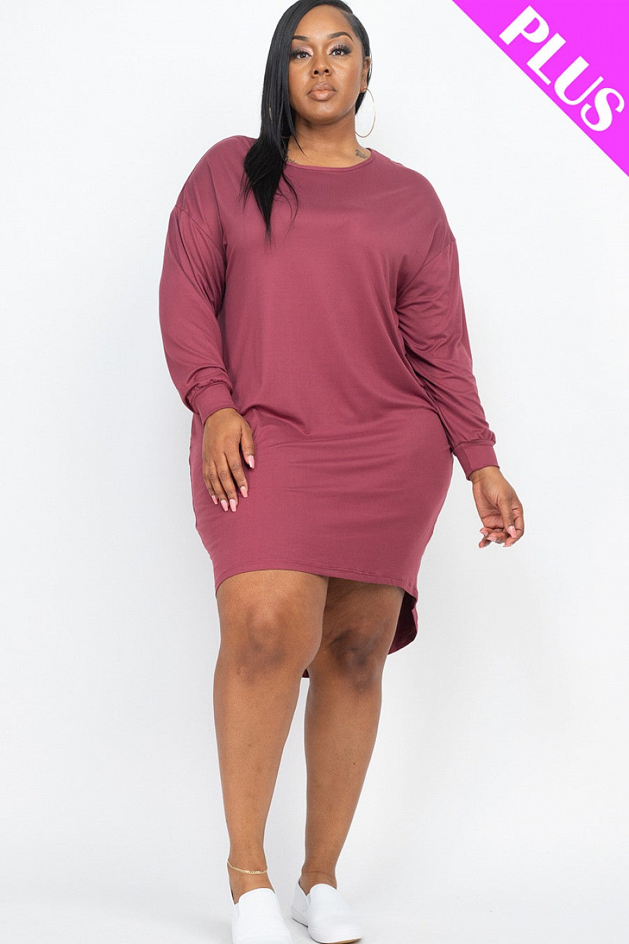 PLUS SIZE COZY HIGH LOW DRESS - bounti4lme