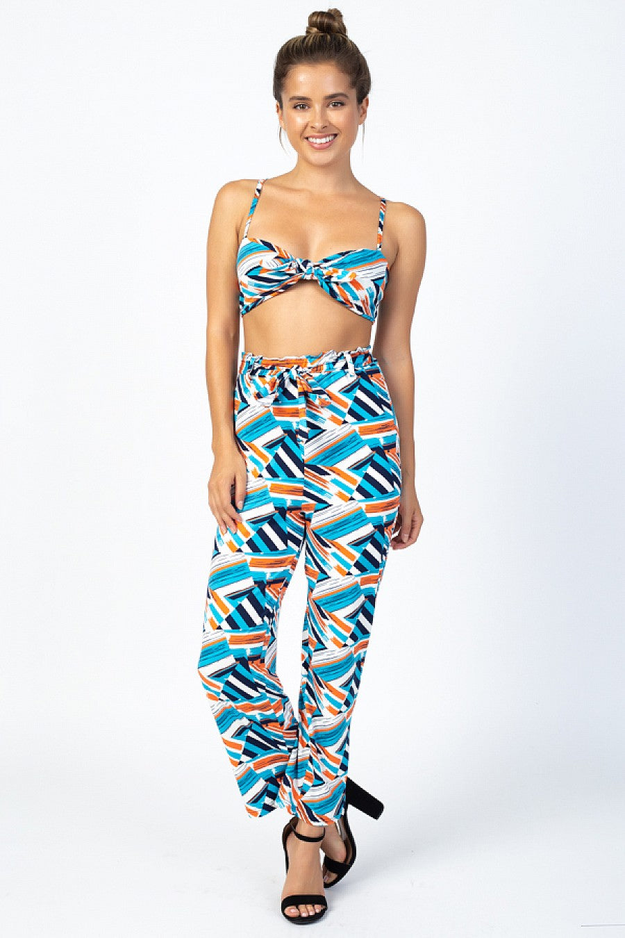ABSTRACT FRONT TIE TOP & PANTS SET - bounti4lme