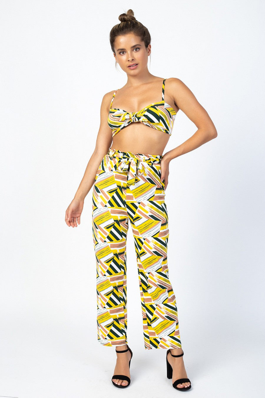 ABSTRACT FRONT TIE TOP & PANTS SET - bounti4lme
