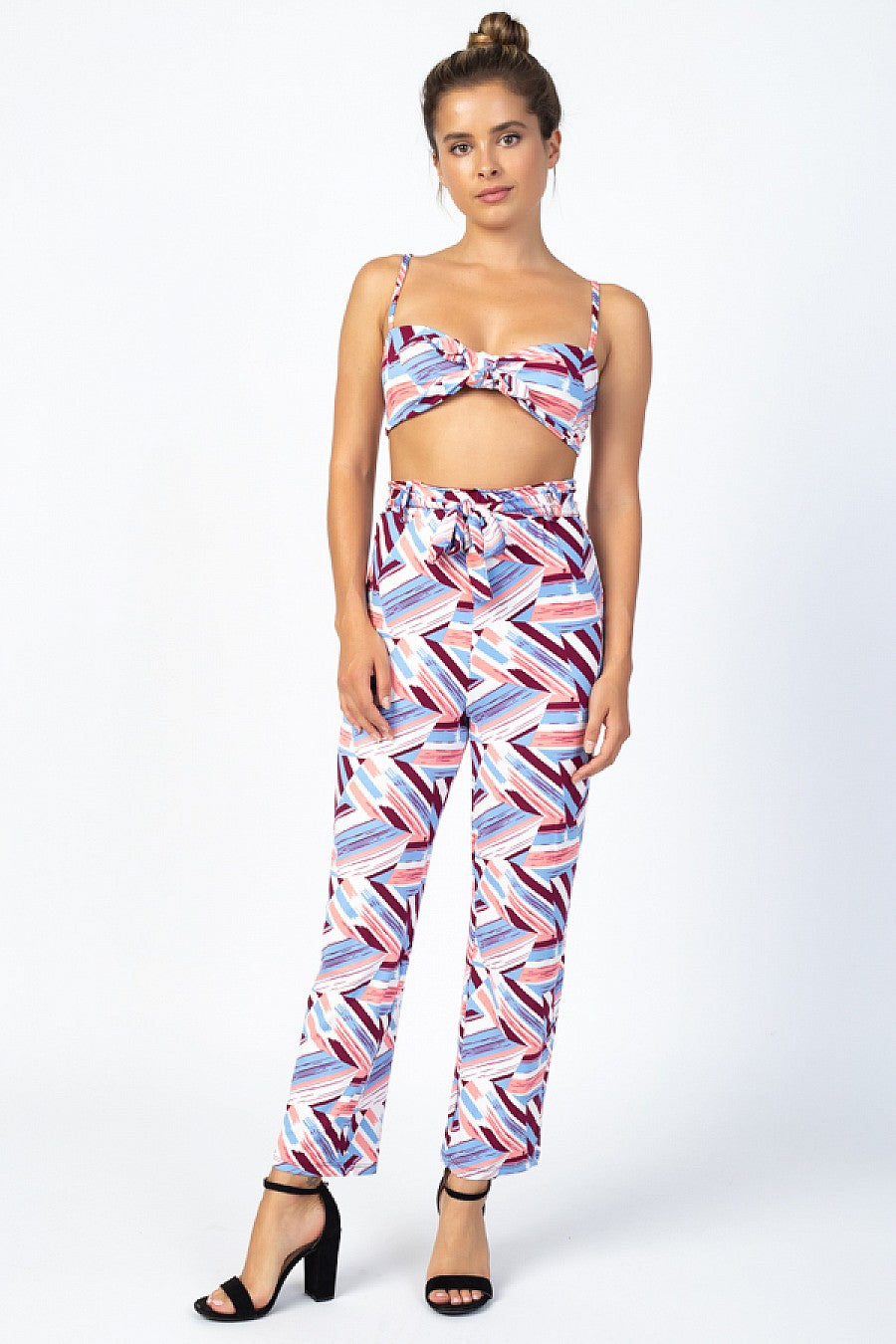 ABSTRACT FRONT TIE TOP & PANTS SET - bounti4lme
