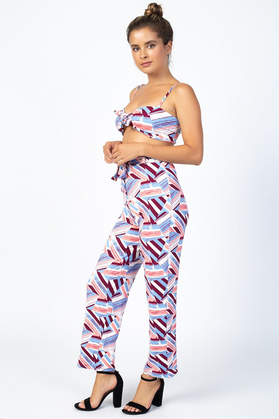 ABSTRACT FRONT TIE TOP & PANTS SET - bounti4lme