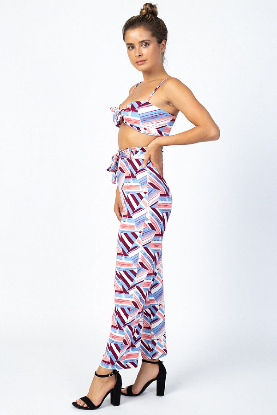 ABSTRACT FRONT TIE TOP & PANTS SET - bounti4lme