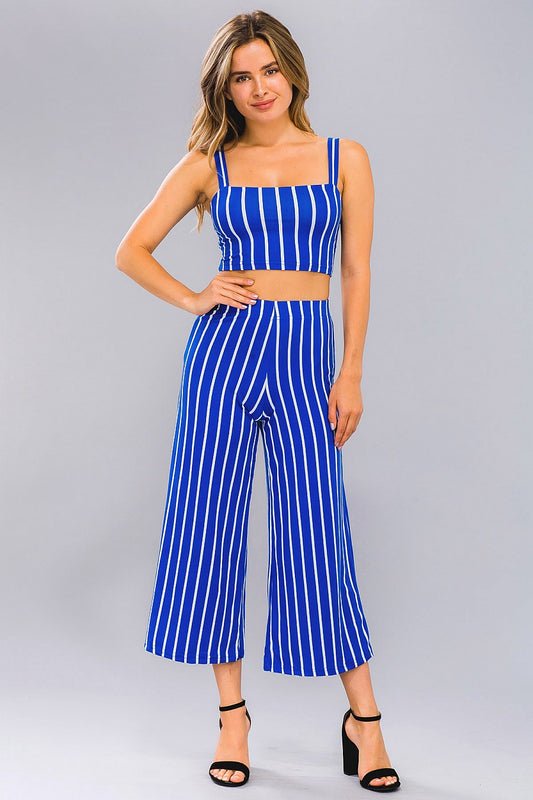 STRIPED CROP TOP & WIDE LEG PANTS SET - bounti4lme