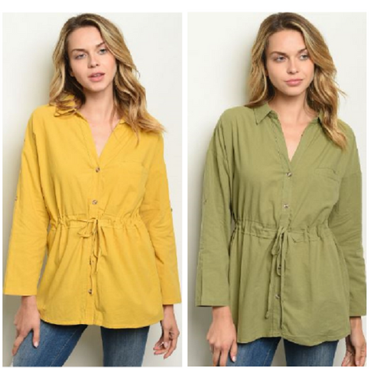 Militant Button Front Tie Waist Top - bounti4lme