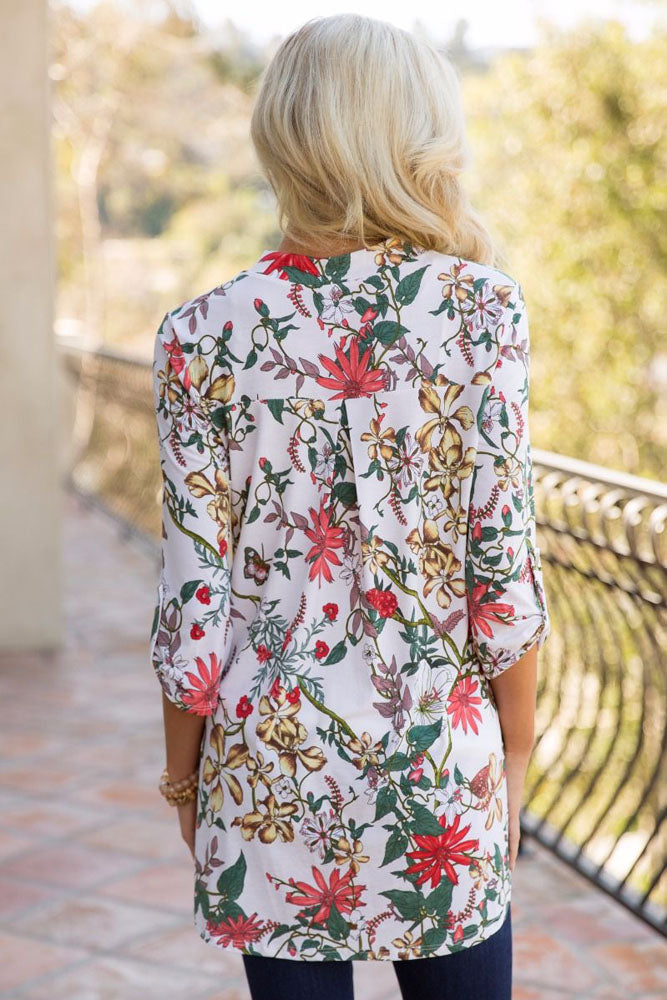 Floral Print V Neck Blouse - bounti4lme