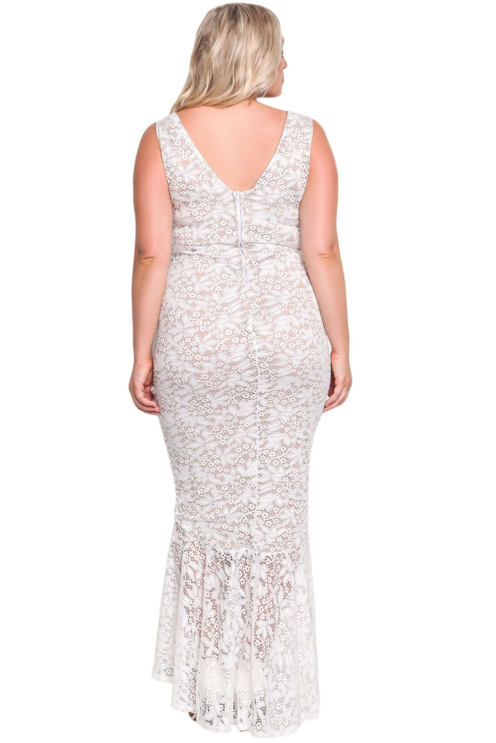 Floral Lace Ruffle Mermaid Plus Size Maxi Gown - bounti4lme