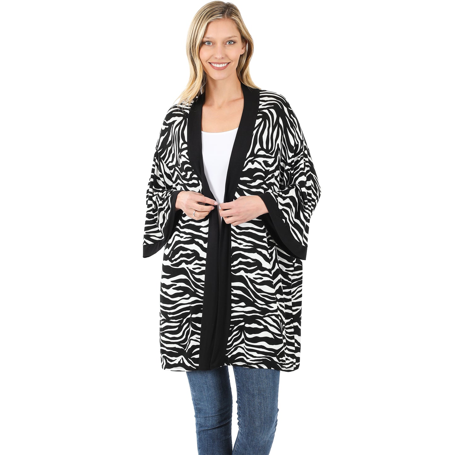 ZEBRA PRINT OPEN FRONT KIMONO CARDIGAN - bounti4lme