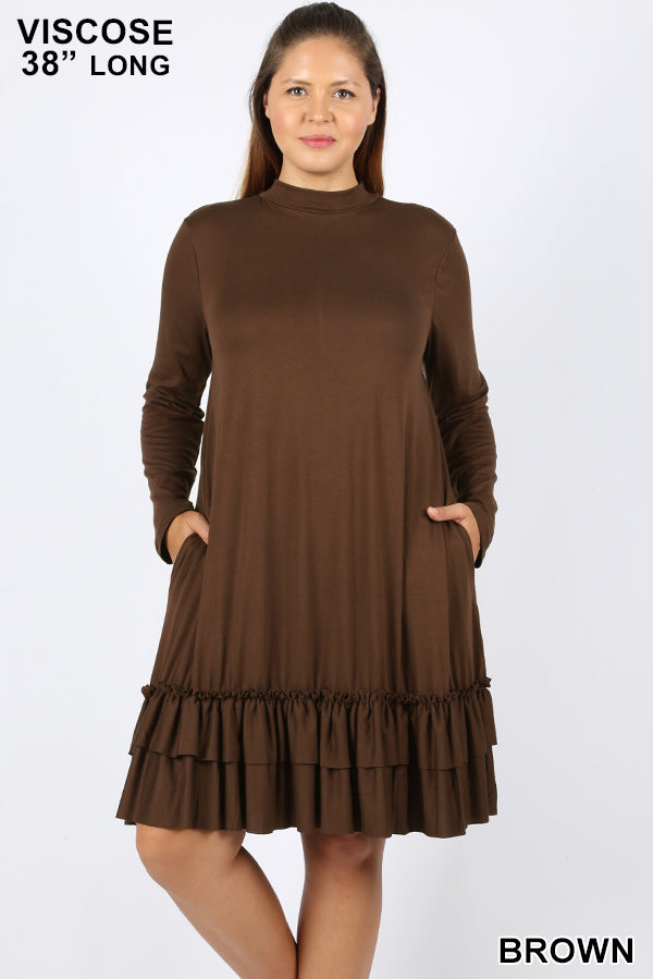 CURVY MOCK NECK RUFFLE HEM DRESS - bounti4lme
