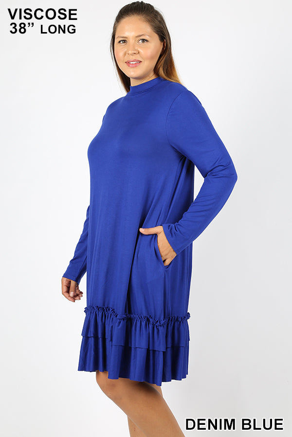 CURVY MOCK NECK RUFFLE HEM DRESS - bounti4lme