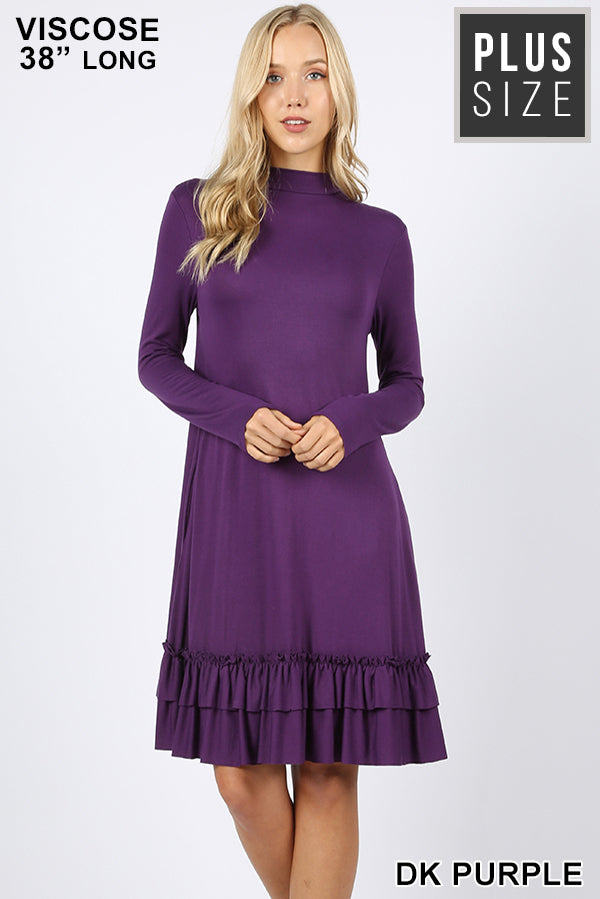 CURVY MOCK NECK RUFFLE HEM DRESS - bounti4lme