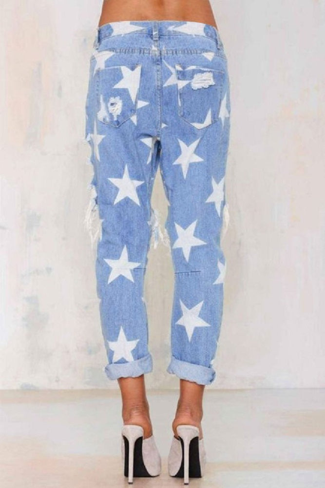 Star Pattern Ripped Boyfriend Jeans - bounti4lme